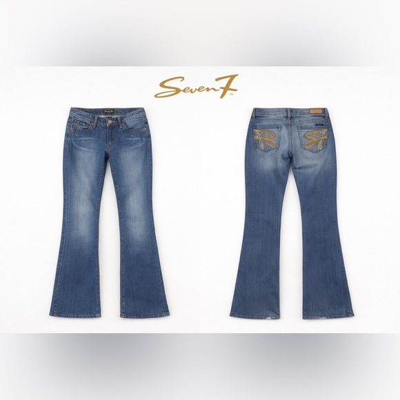Seven7 Denim - Vintage Y2K Seven7 women’s sz 28 jeans Rhinestone Flare Low Rise Bootcut blue